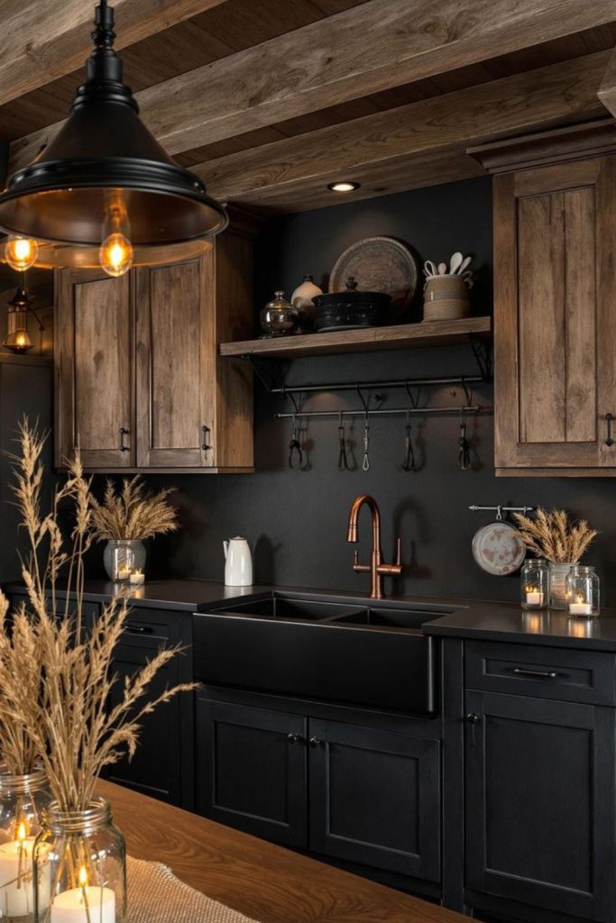 Modern black and iron kitchen design.