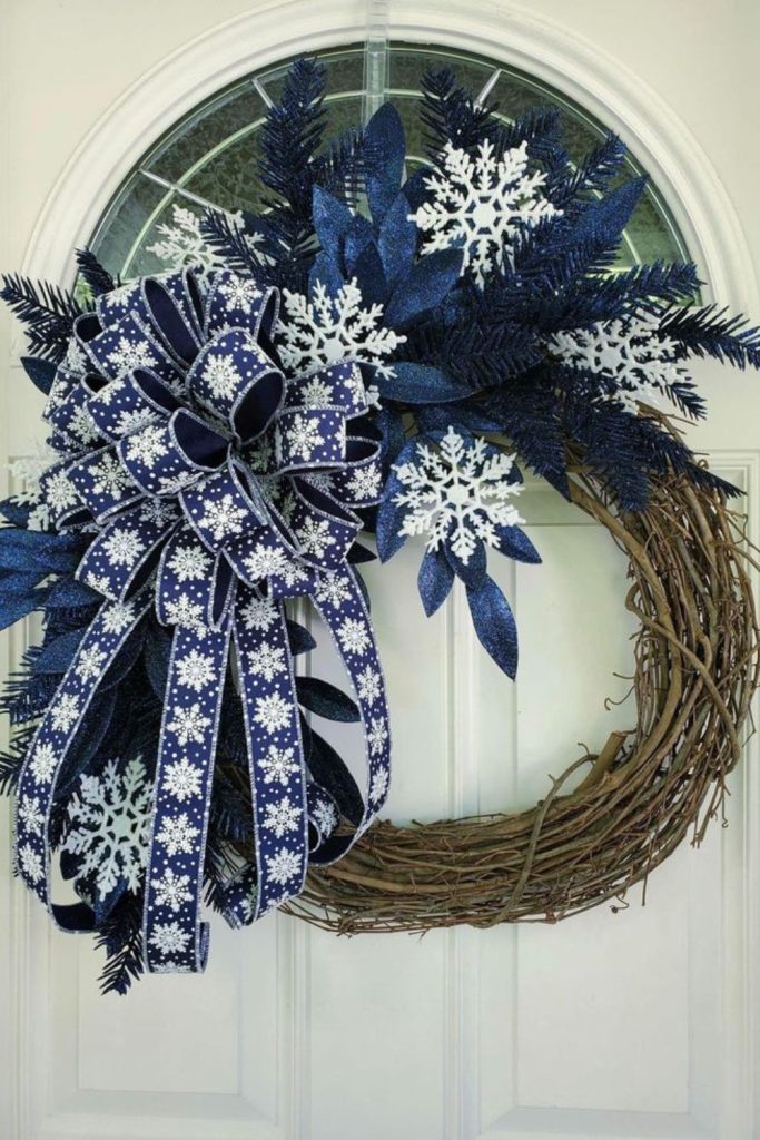 Blue spruce velvet ribbon holiday wreath