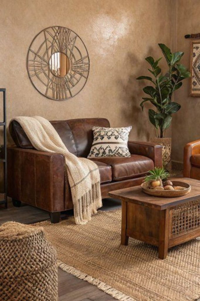 Eclectic boho brown leather cozy space