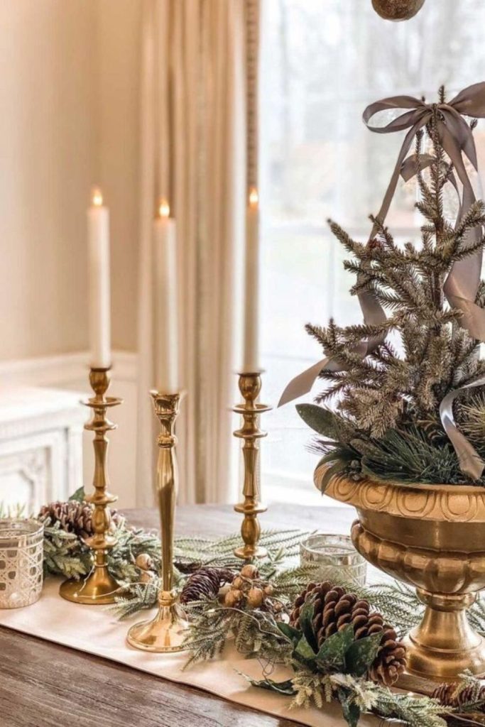 Brass candelabra classic candlelight holiday setting.