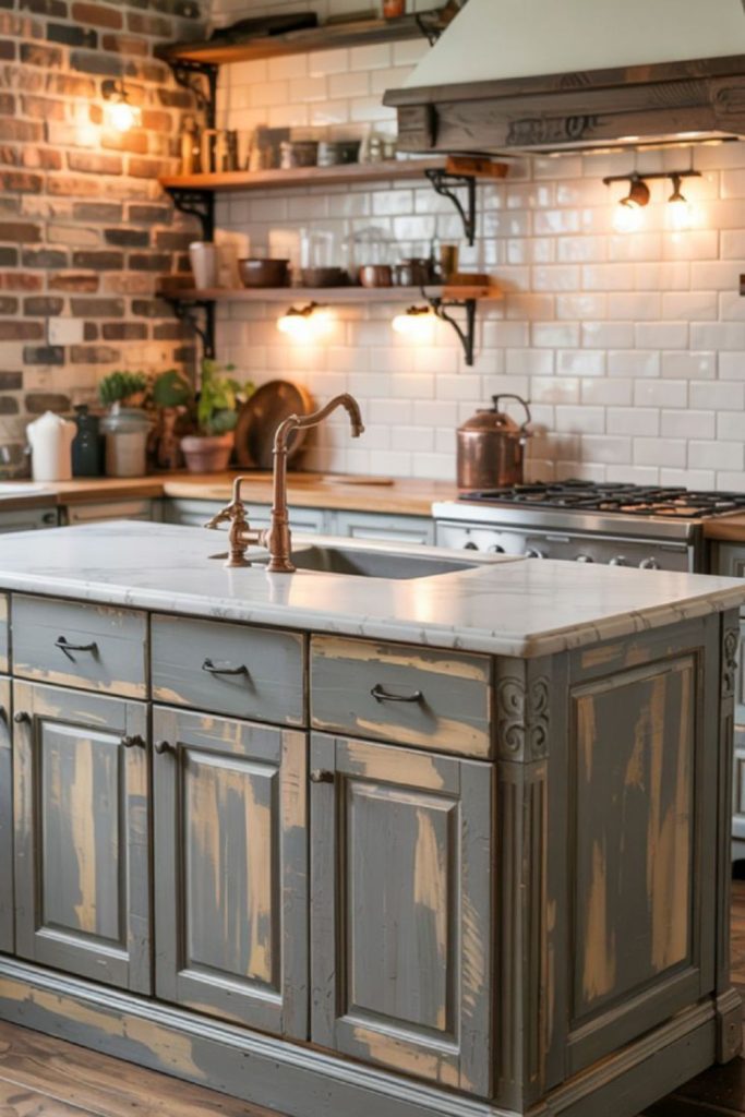 Brick and beam rustic kitchen.