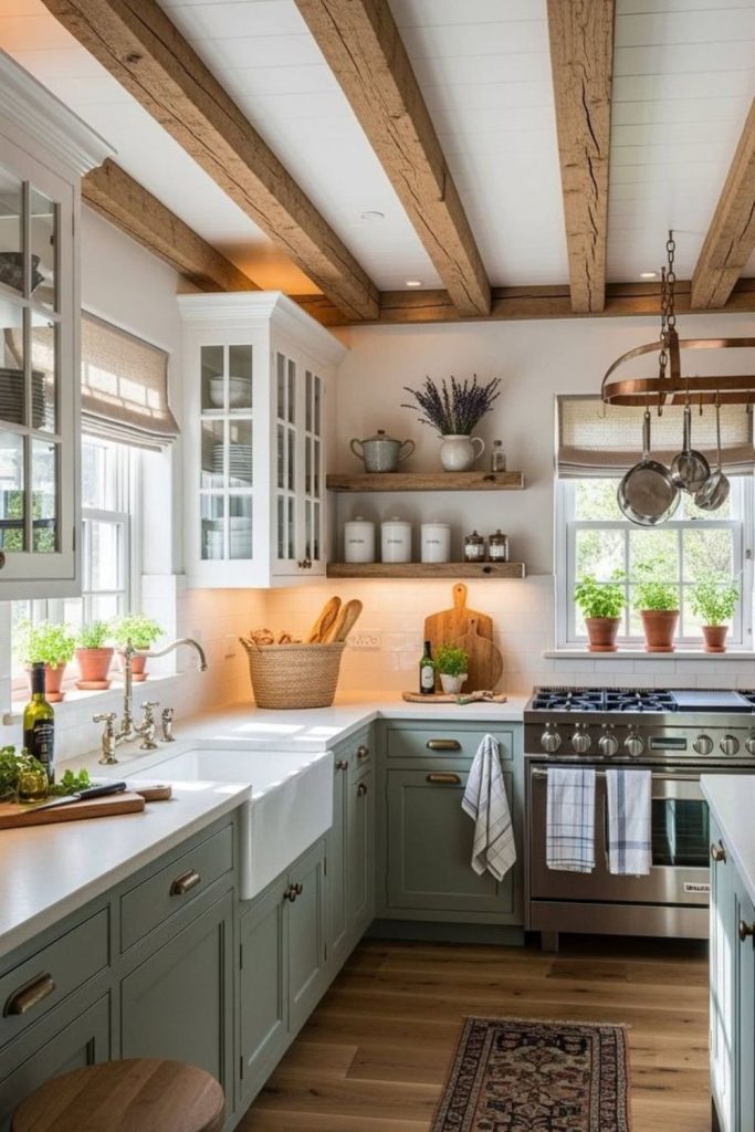 Brick and steel farmhouse kitchen.