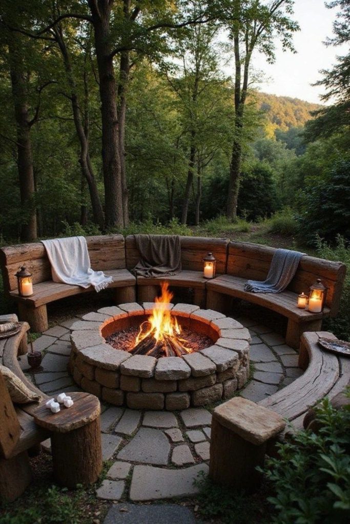 Sleek glass fire pit lounge