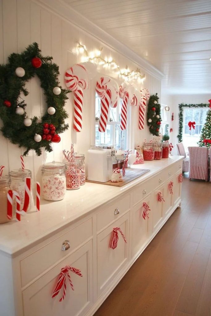 Candy cane arch with festive ribbons