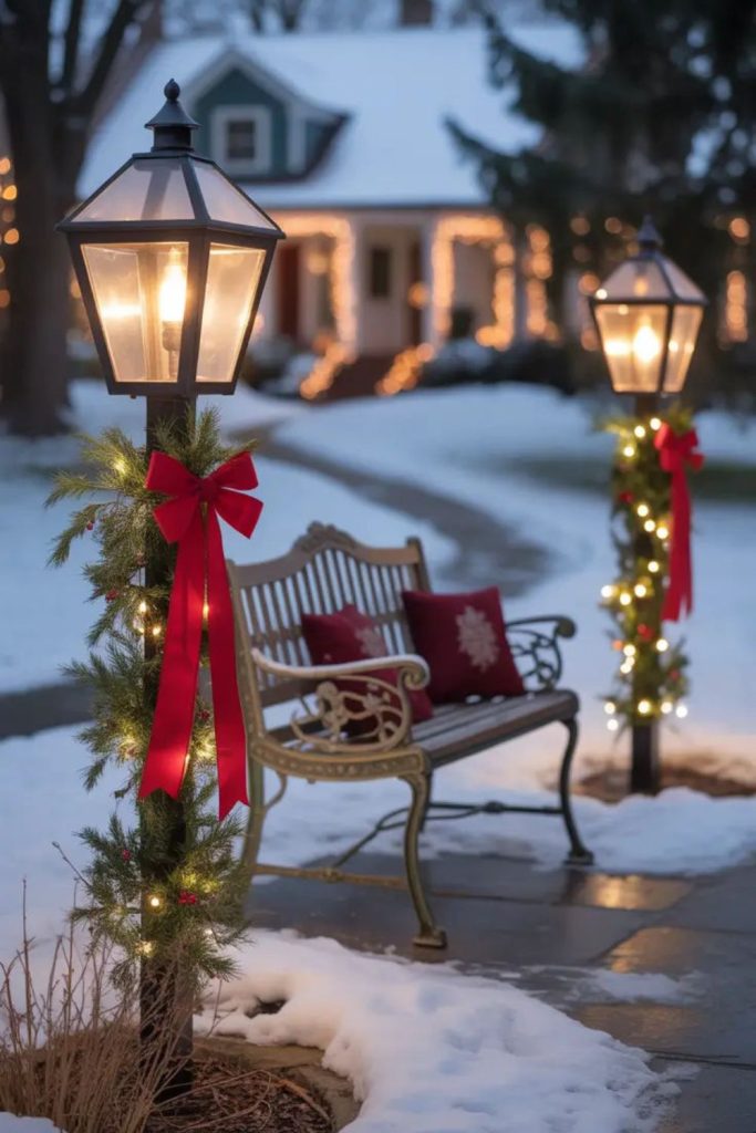 Lantern-lit entry with classic caroling theme.