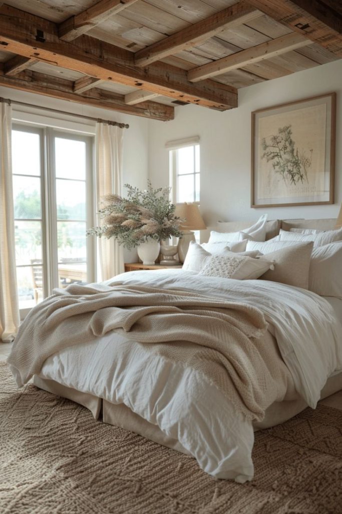 White chalk cottage bedroom serene vibe.