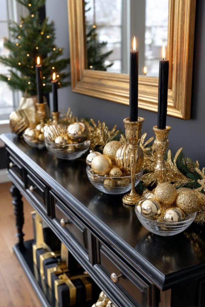 Champagne glass ornaments sparkling festive display.