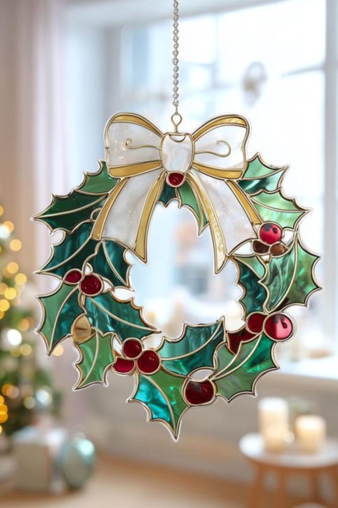 Stained glass inspired peaceful holiday décor.