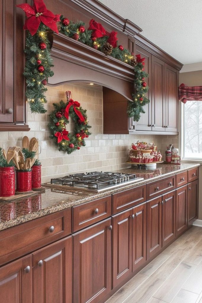 Cozy cinnamon accented holiday kitchen.