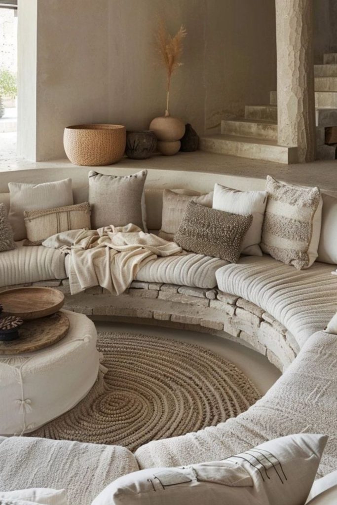 Circular sofa pod with soft cushions