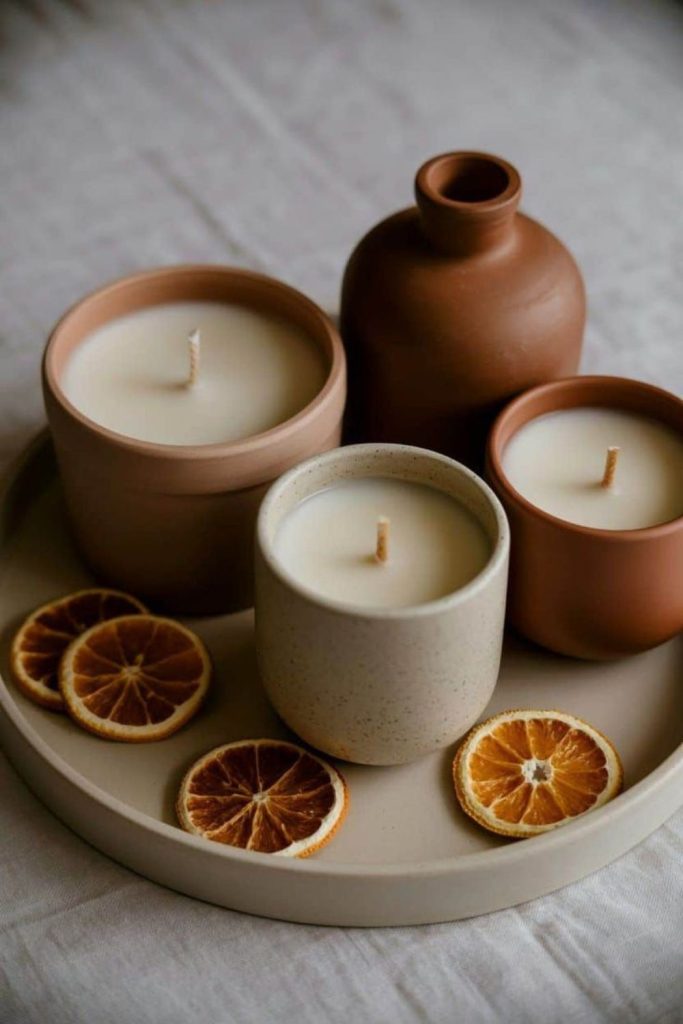 Irregular clay candle sculpture display