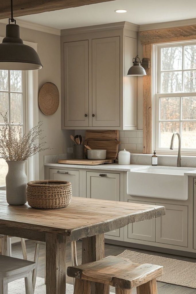 Clay-washed farmhouse kitchen earthy charm.