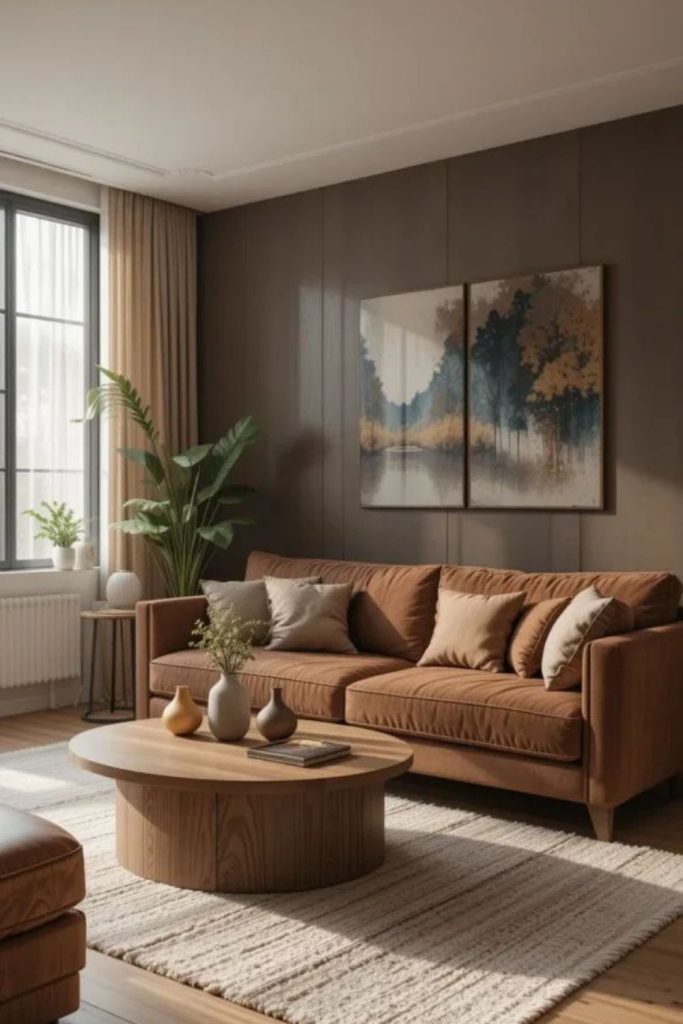 Contemporary clay brown modern loft interior.