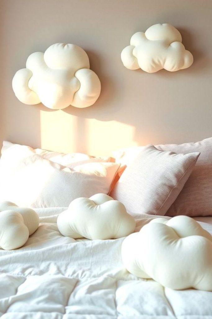 Plush pillows cozy cloud bed.