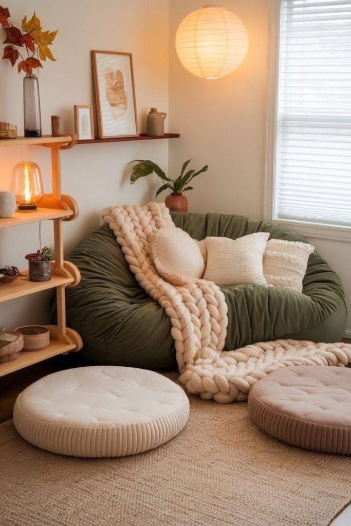 Oversized cushions cozy compact space