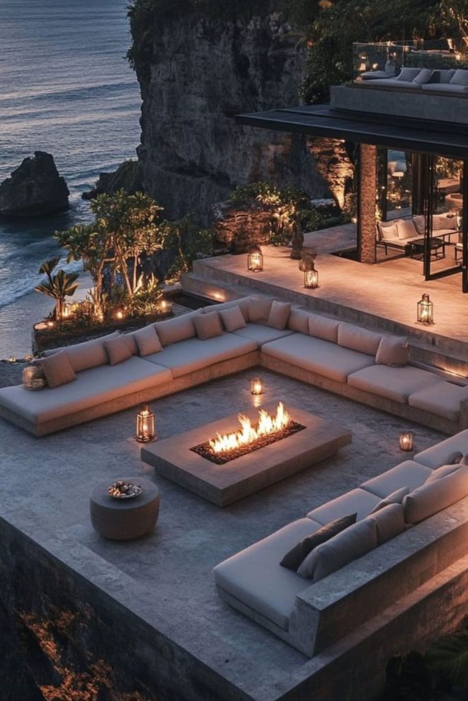 Cliffside fire pit with ocean