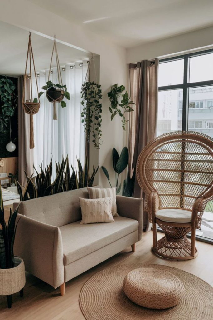 Indoor plants create lush compact environment.