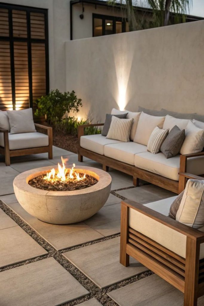 Modern minimalist backyard fire pit