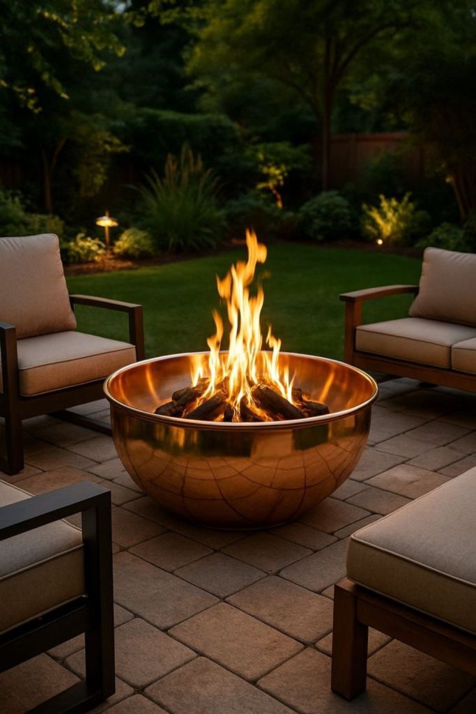 Copper fire pit with seating