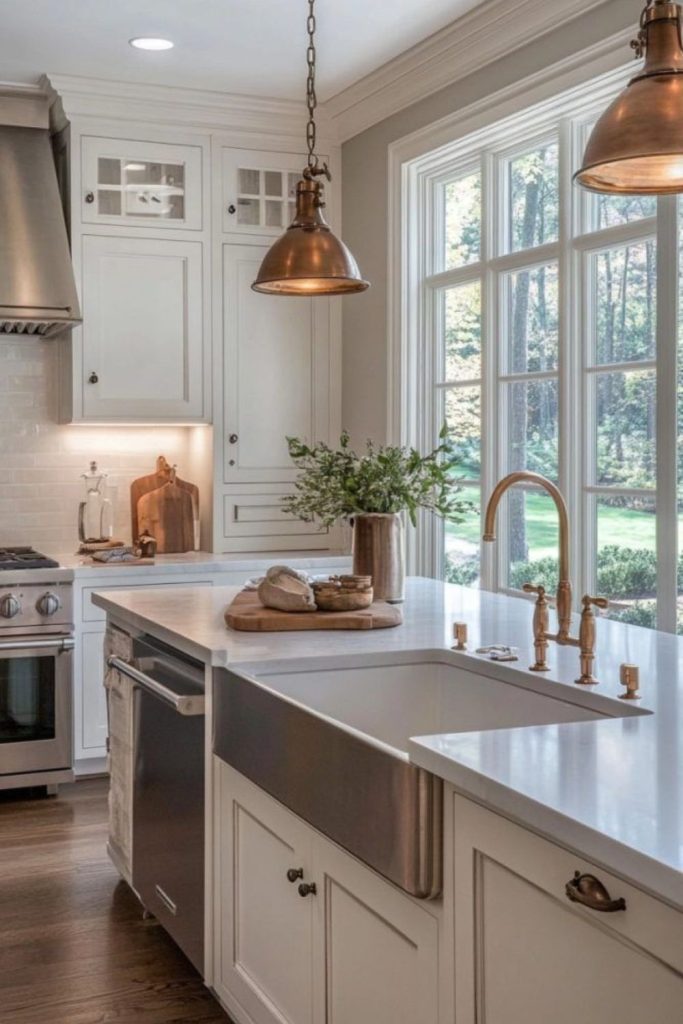Copper-toned rustic kitchen with warmth.