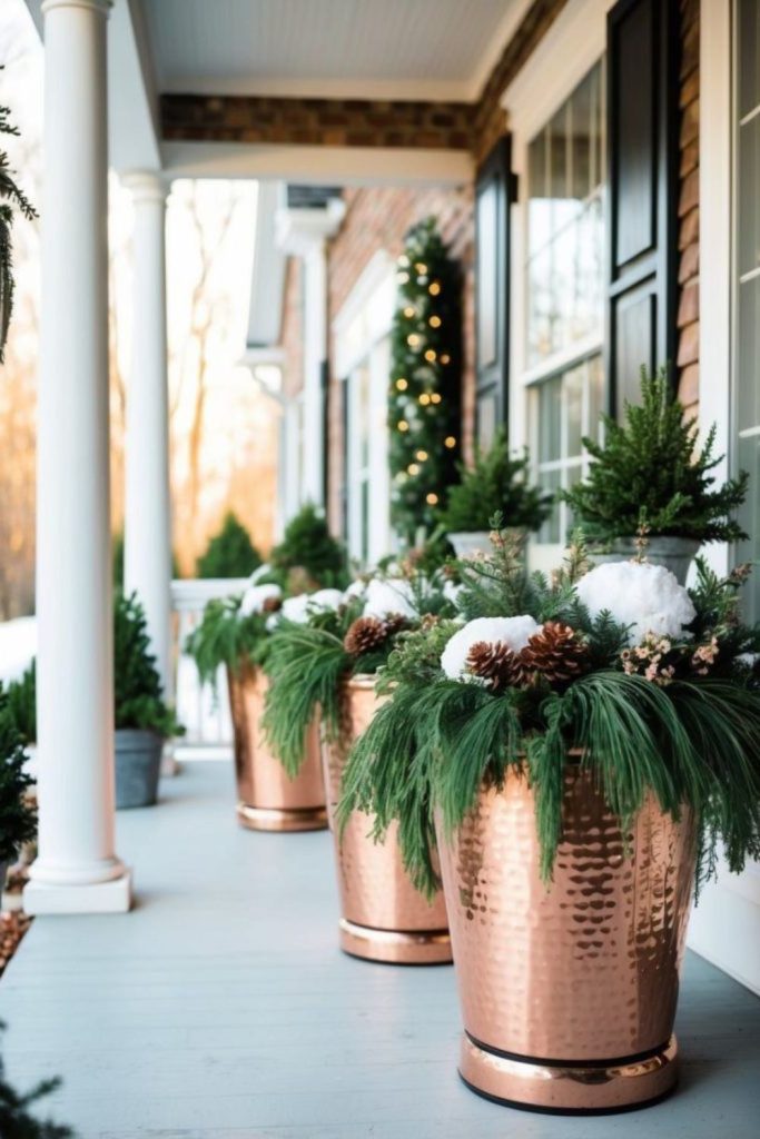 Copper pot with pine accents