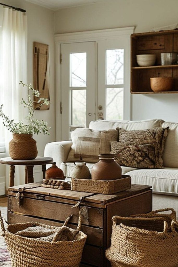 Cottage room with rustic charm.