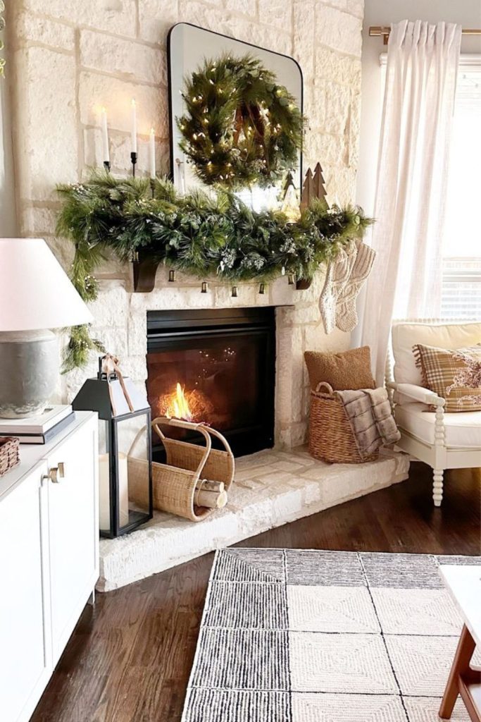 Hand-knit cottage decor with hearth warmth.