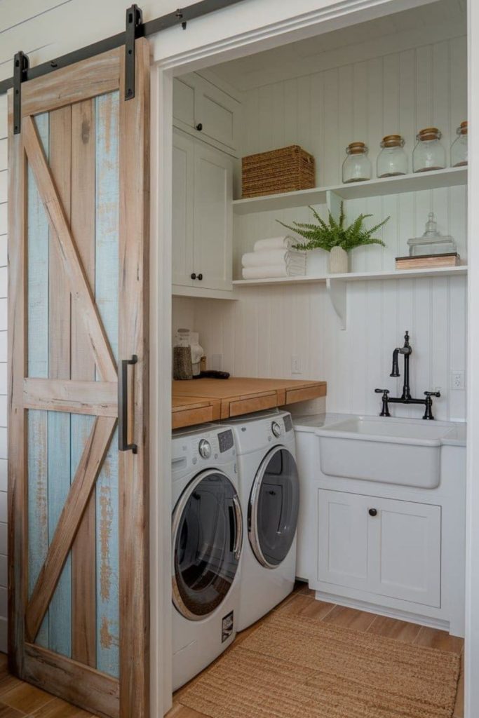 Small cozy cottage-style laundry corner.