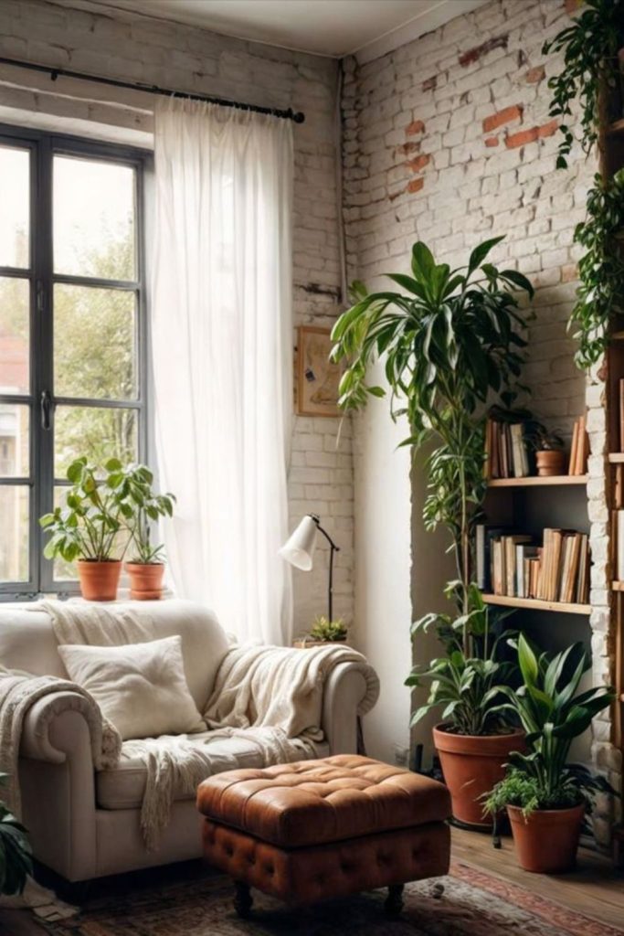 Brick walls small comfy sofa