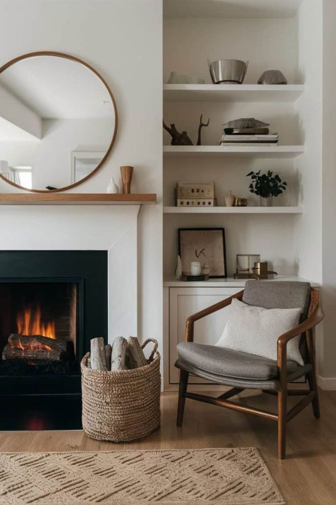 Minimal fireplace cozy seating area.