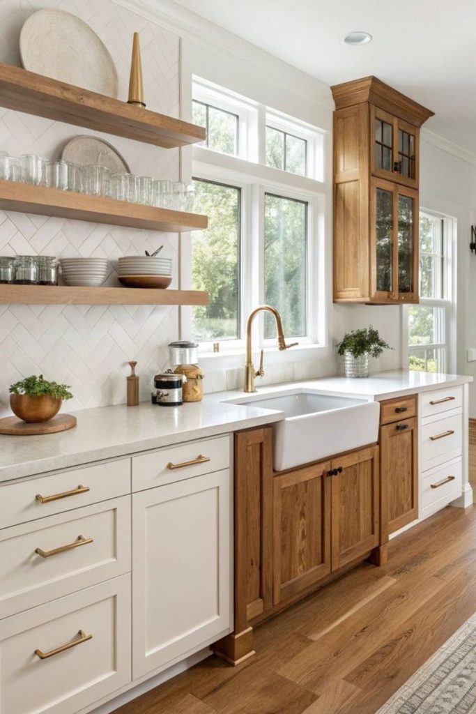 Creamstone soft rustic kitchen decor.