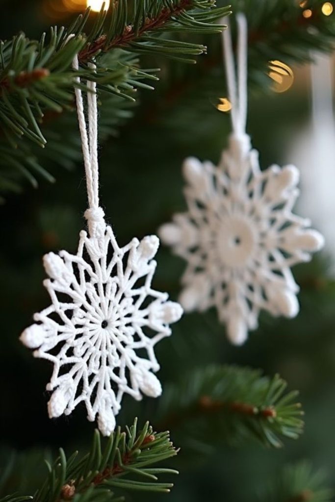 Delicate handmade crochet lace snowflakes