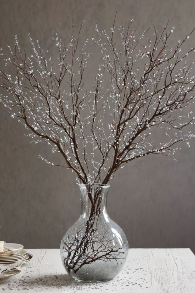 Crystal ice branch sculpture winter ornament.