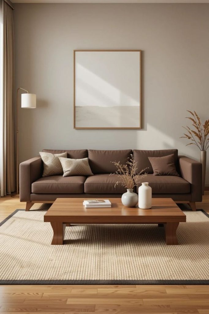 Driftwood brown calm earthy coastal lounge.