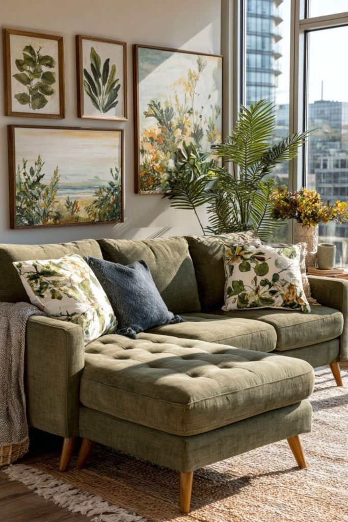 Driftwood recliners with mossy green cushions