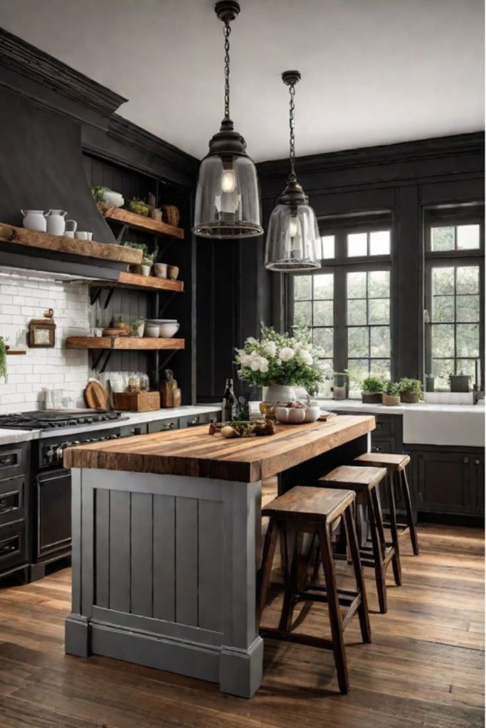 Black wood modern farmhouse kitchen.