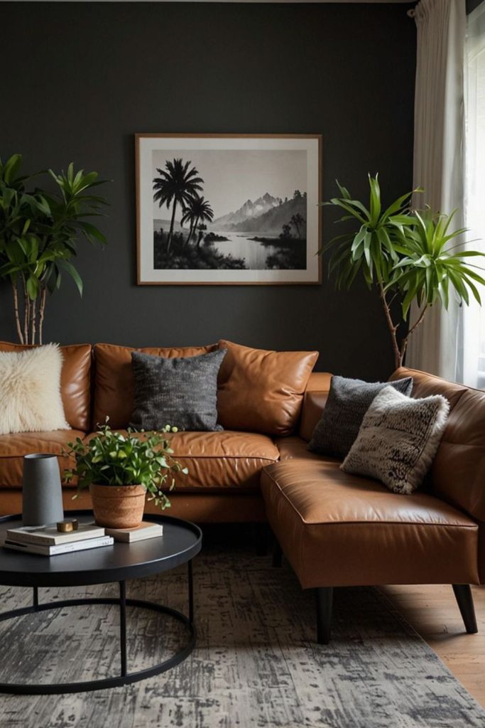 Eclectic urban brown leather sitting