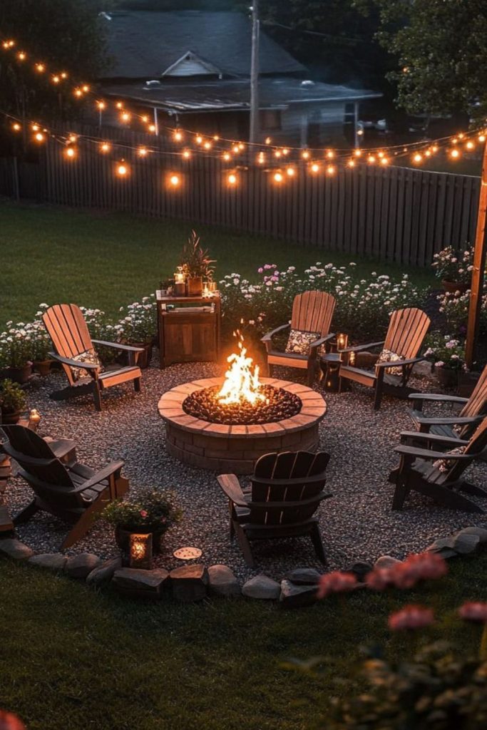 Cozy stone fire pit lounge