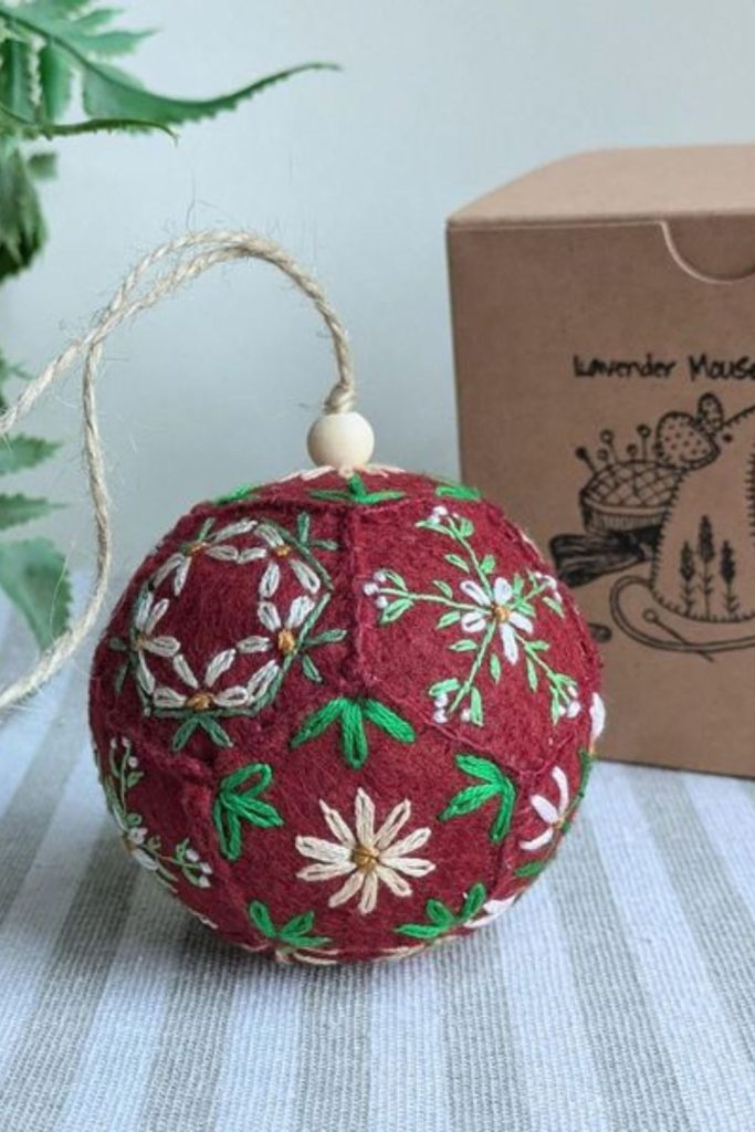 Fabric spheres with colorful embroidery patterns