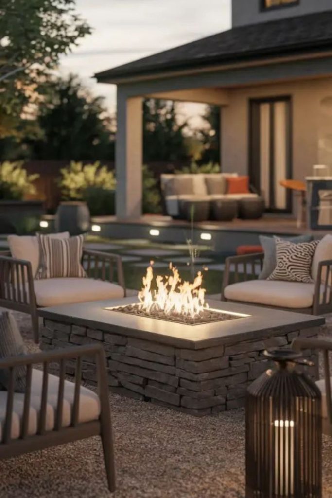 Cozy farmhouse backyard fire pit