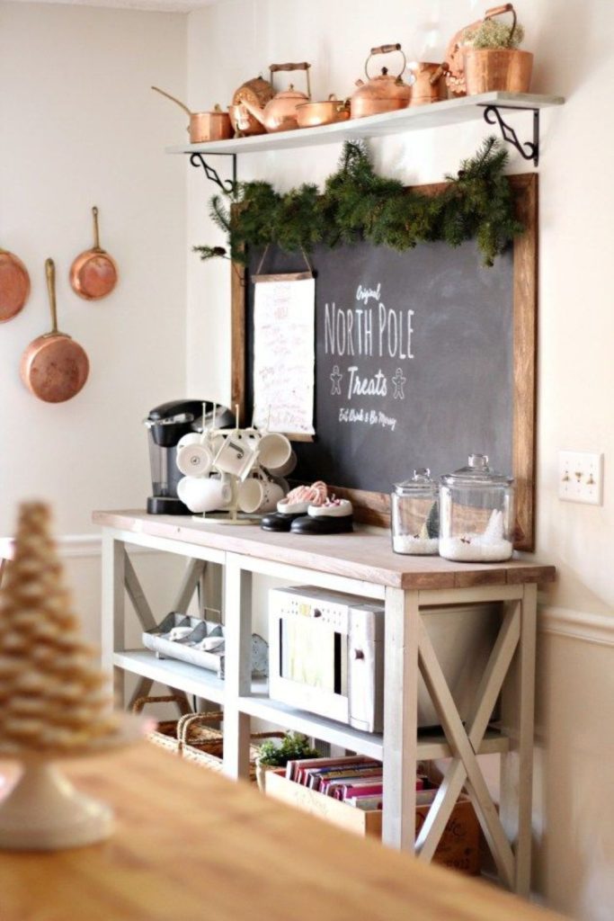 Farmhouse chalkboard Christmas message corner.