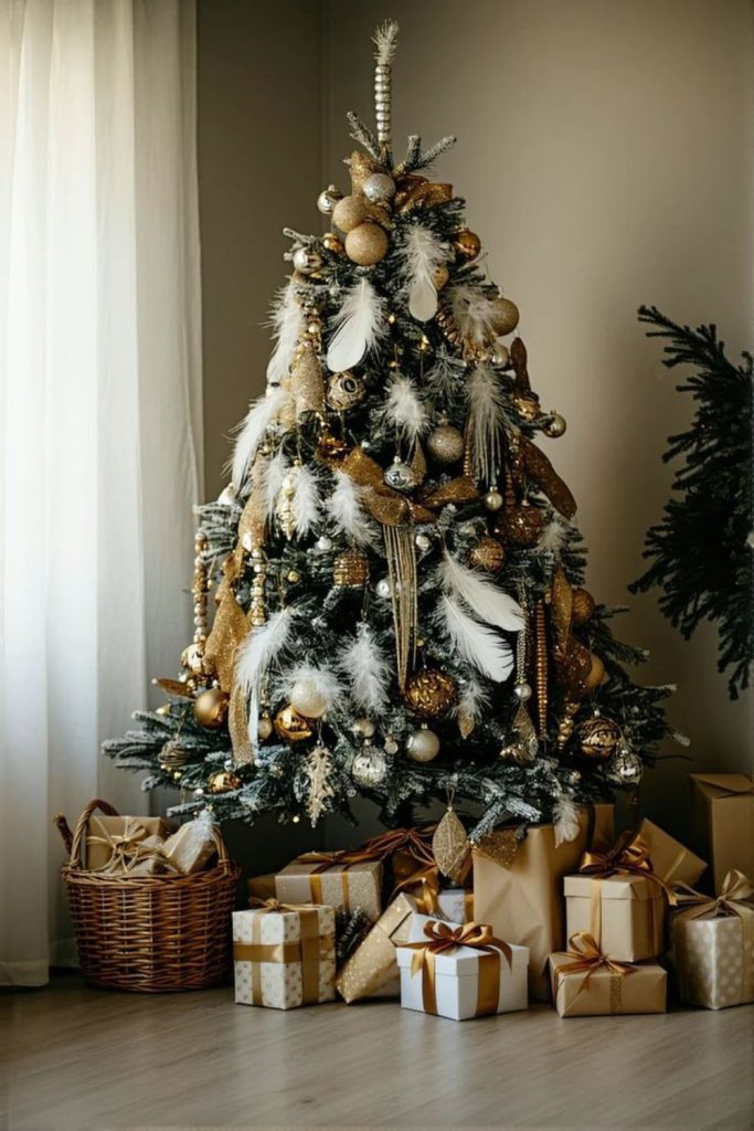 Feathered Christmas tree topper display