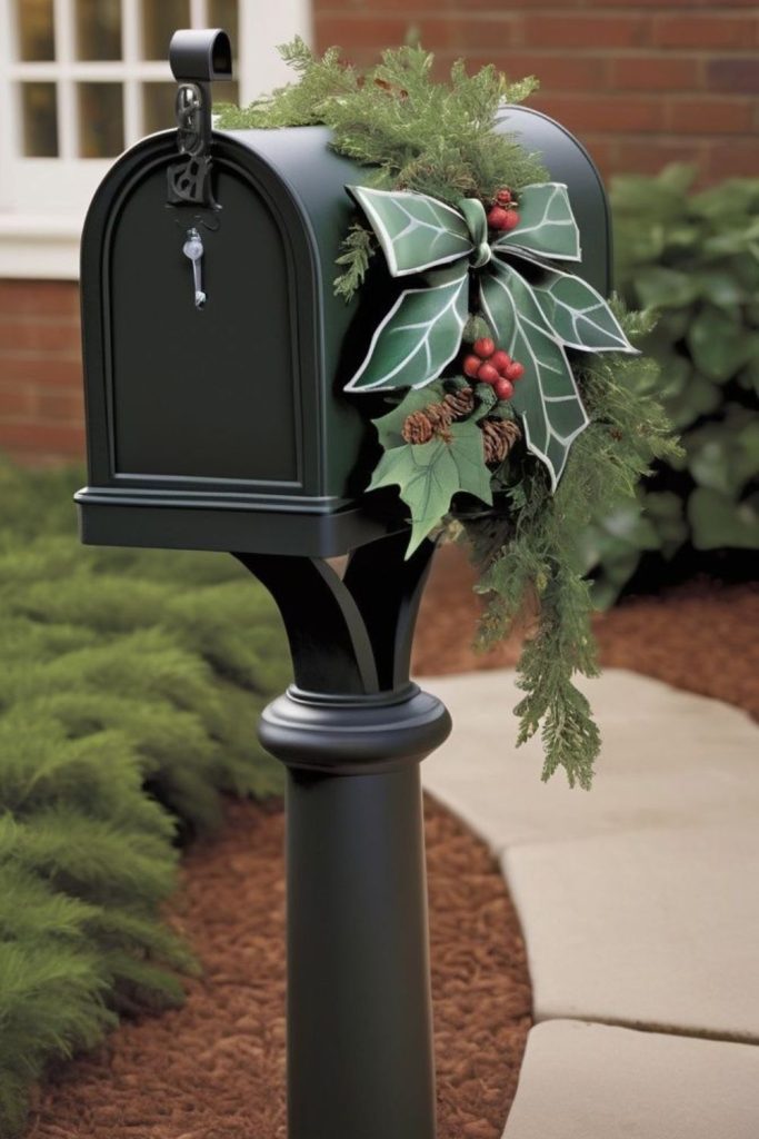 Oversized mailbox with holiday letters and lights