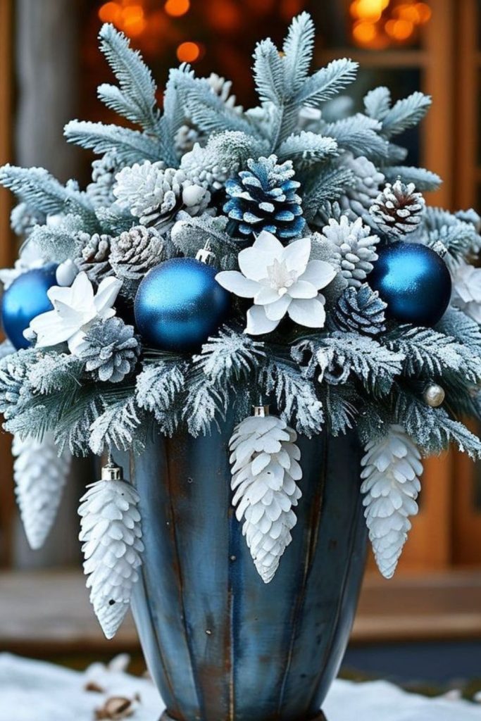 Frost-blue spruce and white branch display
