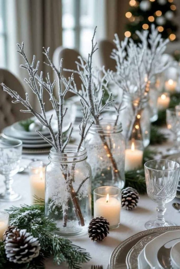 Mini woodland with frosted pine and candles