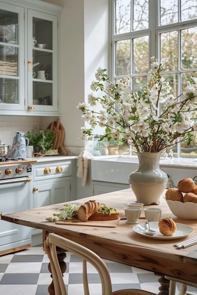 Meadow-inspired frosty kitchen gentle vibe.