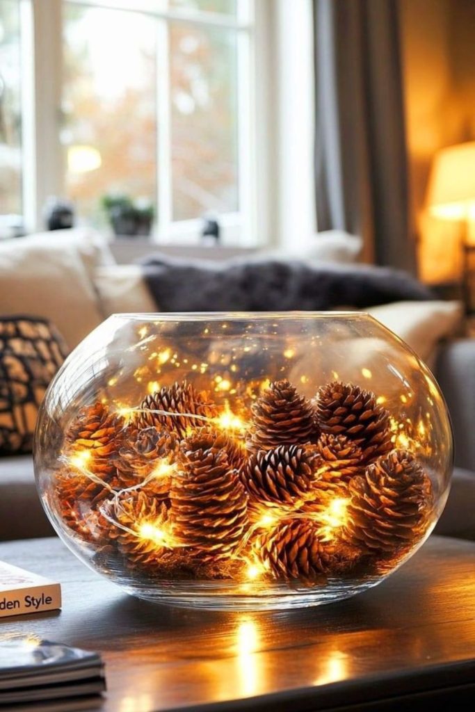 Frosted crystal centerpiece winter dining charm.