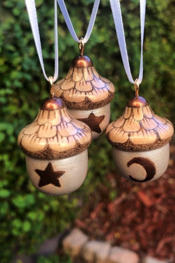 Wooden acorn sigil forest ornament