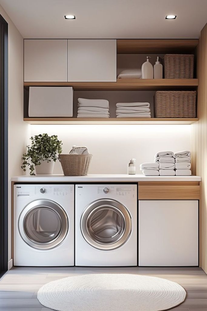 High-tech minimalist futuristic laundry design.