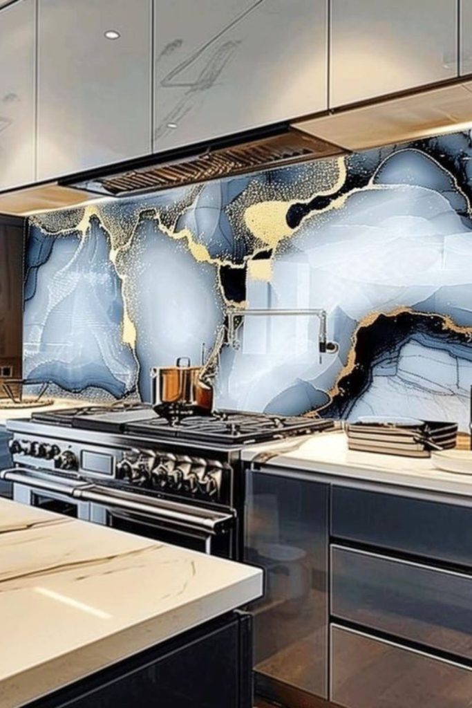 Geode slice panels crystalline luminous backsplash